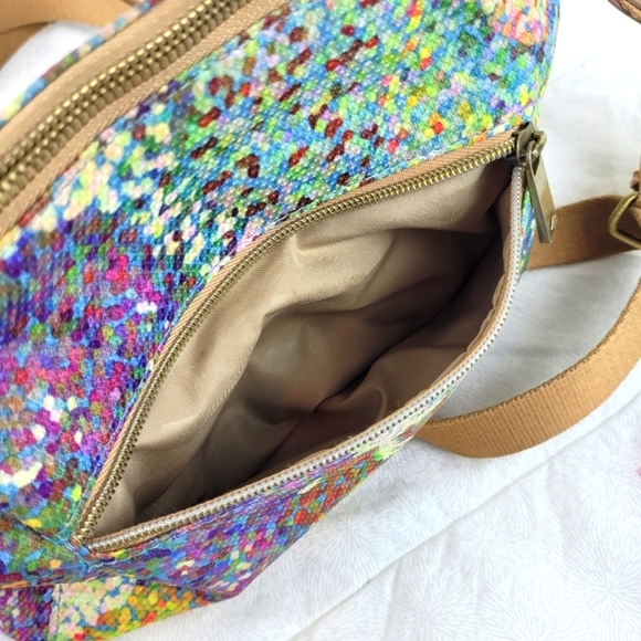 Oilily multi color artsy canvas bag  tan adjustable canvas strap blue pocket OS - Picture 5 of 16